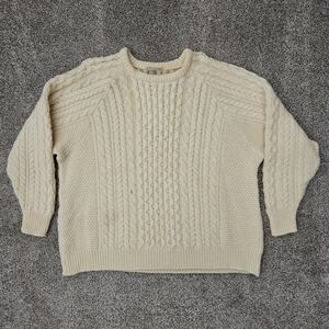 Vintage 1960s Carraig Donn 100% Wool 3D Cable Knit Fishermans Sweater Ireland L